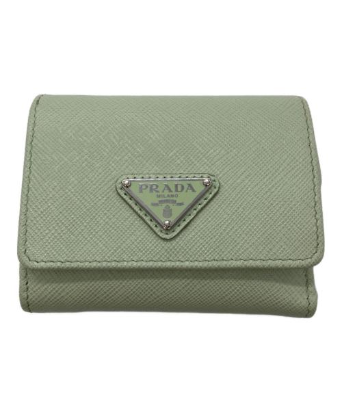 PRADA（プラダ）PRADA (プラダ) サフィアーノトライアングル 財布 グリーンの古着・服飾アイテム