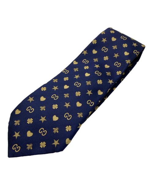 GUCCI（グッチ）GUCCI (グッチ) ビーハートスター刺繍ネクタイ ネイビー サイズ:148×7cmの古着・服飾アイテム