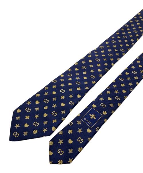 GUCCI（グッチ）GUCCI (グッチ) ビーハートスター刺繍ネクタイ ネイビー サイズ:148×7cmの古着・服飾アイテム