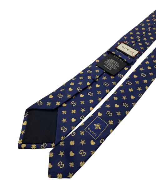 GUCCI（グッチ）GUCCI (グッチ) ビーハートスター刺繍ネクタイ ネイビー サイズ:148×7cmの古着・服飾アイテム