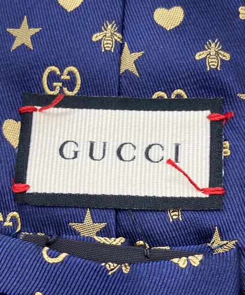 GUCCI（グッチ）GUCCI (グッチ) ビーハートスター刺繍ネクタイ ネイビー サイズ:148×7cmの古着・服飾アイテム