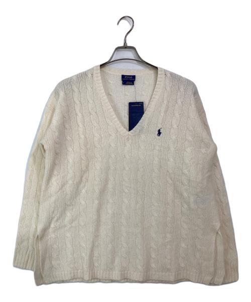 POLO RALPH LAUREN（ポロ・ラルフローレン）POLO RALPH LAUREN (ポロ・ラルフローレン) カシミヤ混サイドスリットケーブルVネックニット アイボリー サイズ:S 未使用品の古着・服飾アイテム