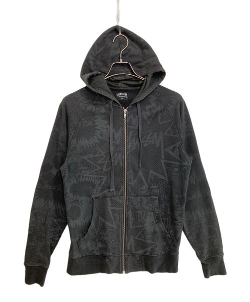 stussy（ステューシー）stussy (ステューシー) 00's総柄ジップパーカー グレー サイズ:Ⅿの古着・服飾アイテム
