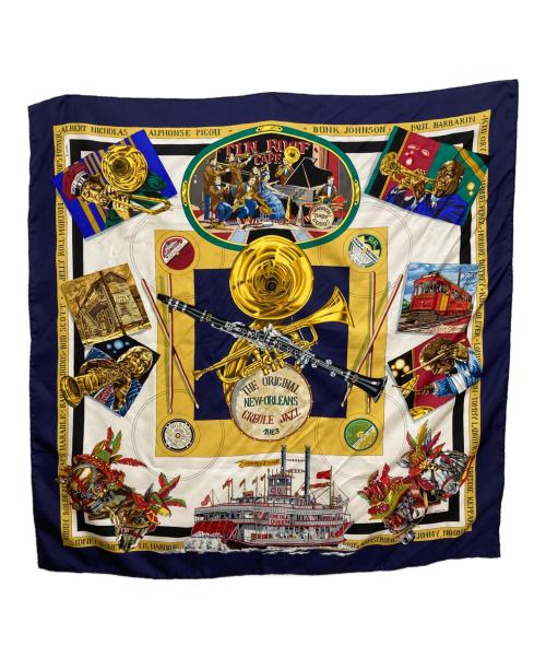 HERMES（エルメス）HERMES (エルメス) スカーフ ホワイト×ネイビーの古着・服飾アイテム