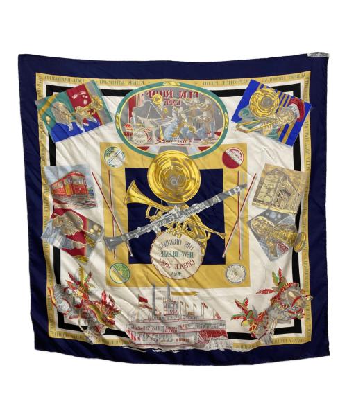 HERMES（エルメス）HERMES (エルメス) スカーフ ホワイト×ネイビーの古着・服飾アイテム