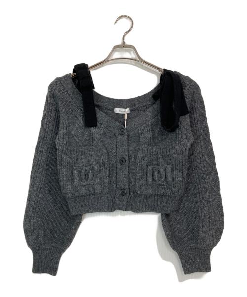 darich（ダーリッチ）Darich (ダーリッチ) ショルダーリボンVネックニットトップス グレー サイズ:FREEの古着・服飾アイテム