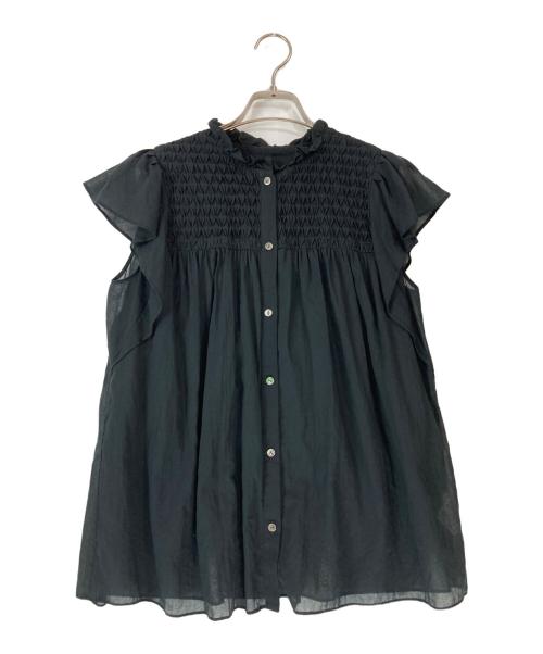 BALLSEY（ボールジィ）BALLSEY (ボールジィ) コットンクレープ フリルスリーブブラウス ブラック サイズ:36の古着・服飾アイテム