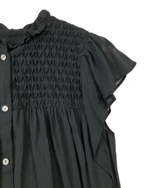 BALLSEY（ボールジィ）BALLSEY (ボールジィ) コットンクレープ フリルスリーブブラウス ブラック サイズ:36の古着・服飾アイテム