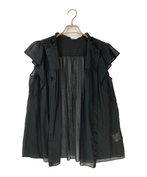 BALLSEY（ボールジィ）BALLSEY (ボールジィ) コットンクレープ フリルスリーブブラウス ブラック サイズ:36の古着・服飾アイテム
