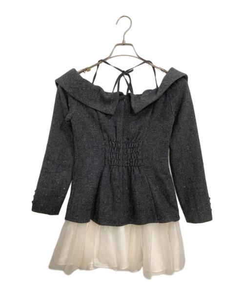 M ME EME（エムミーエメ）M me eme (エムミーエメ) ウールヘリンボーンチュールワンピース グレー サイズ:FREEの古着・服飾アイテム