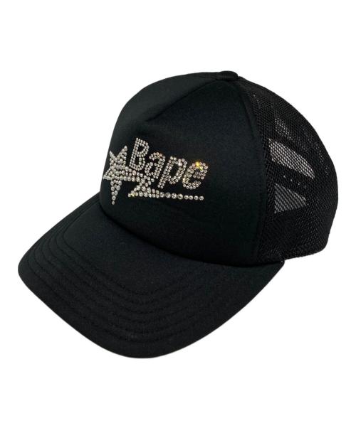 A BATHING APE（ア ベイシング エイプ）A BATHING APE (ア ベイシング エイプ) CRYSTAL STONE STA LOGO MESH CAP ブラックの古着・服飾アイテム
