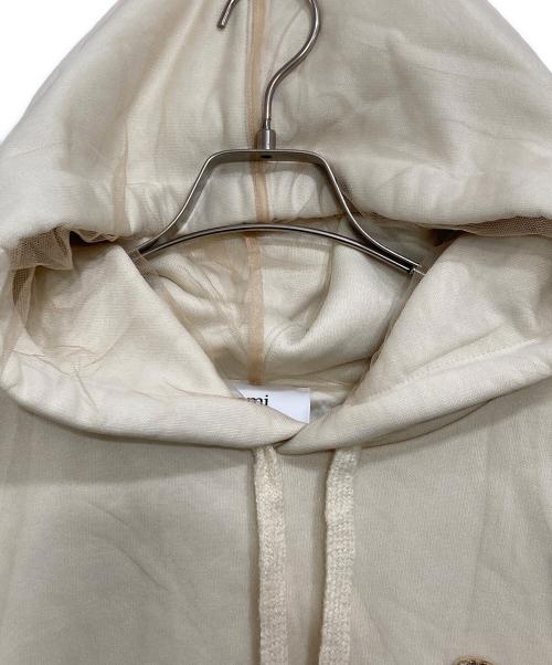 AMI PARIS（アミ パリス）AMI PARIS (アミ パリス) ラメハートロゴ チュールレイヤード プルオーバースウェットパーカー アイボリー サイズ:Lの古着・服飾アイテム