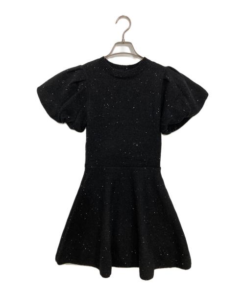 M em eme（エムミーエメ）M em eme (エムミーエメ) Sequin puff knit belt onepiece ブラック サイズ:FREEの古着・服飾アイテム