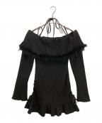 M ME EMEエムミーエメ）の古着「Feather off the shoulder lost mini onepiece」｜ブラック