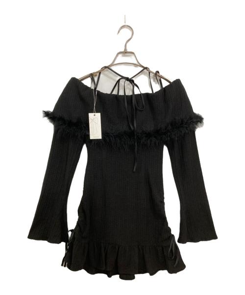 M ME EME（エムミーエメ）M me eme (エムミーエメ) Feather off the shoulder lost mini onepiece ブラック サイズ:FREEの古着・服飾アイテム