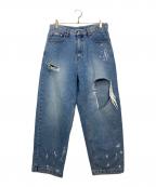 WIND AND SEA×archive bold 939ウィンダンシー）の古着「ダメージ加工デニムパンツ」｜ブルー