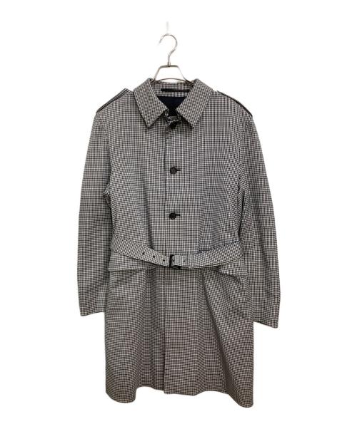 PRADA（プラダ）PRADA (プラダ) 千鳥格子柄ステンカラーコート ネイビー サイズ:Lの古着・服飾アイテム