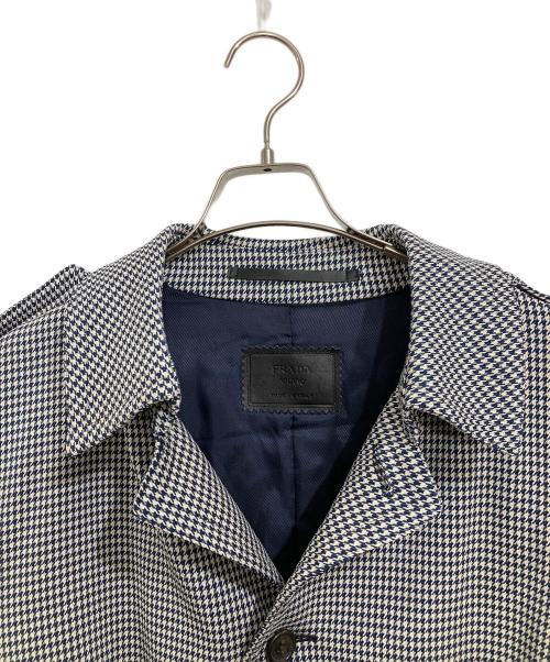 PRADA（プラダ）PRADA (プラダ) 千鳥格子柄ステンカラーコート ネイビー サイズ:Lの古着・服飾アイテム