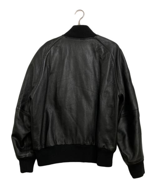 A BATHING APE（ア ベイシング エイプ）A BATHING APE (ア ベイシング エイプ) カウレザースタジアムジャケット ブラック サイズ:XLの古着・服飾アイテム
