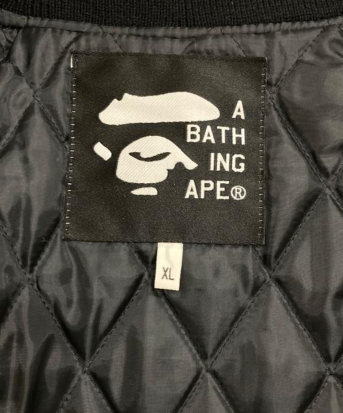 A BATHING APE（ア ベイシング エイプ）A BATHING APE (ア ベイシング エイプ) カウレザースタジアムジャケット ブラック サイズ:XLの古着・服飾アイテム