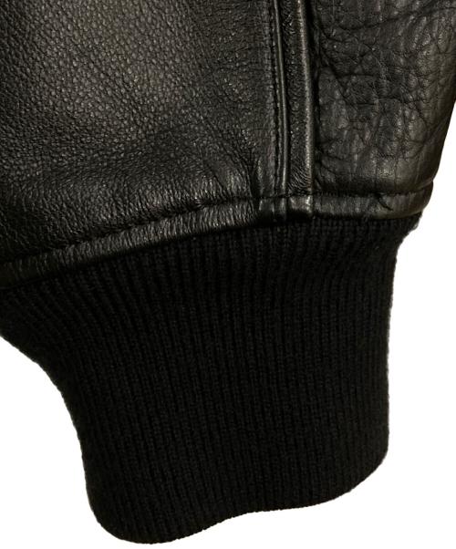 A BATHING APE（ア ベイシング エイプ）A BATHING APE (ア ベイシング エイプ) カウレザースタジアムジャケット ブラック サイズ:XLの古着・服飾アイテム