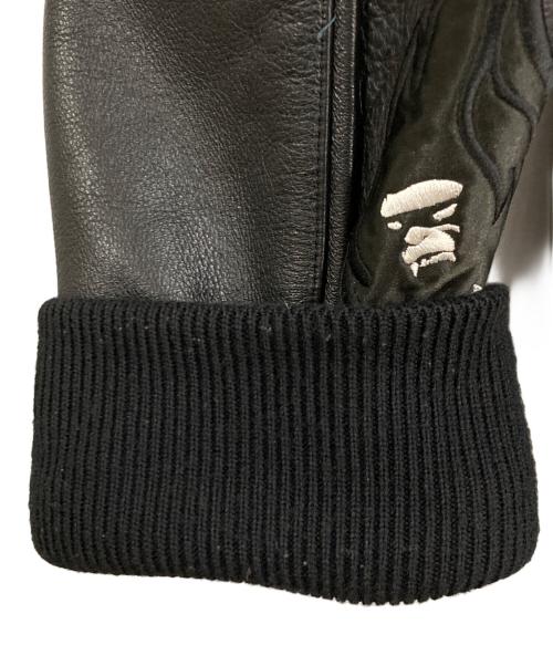 A BATHING APE（ア ベイシング エイプ）A BATHING APE (ア ベイシング エイプ) カウレザースタジアムジャケット ブラック サイズ:XLの古着・服飾アイテム