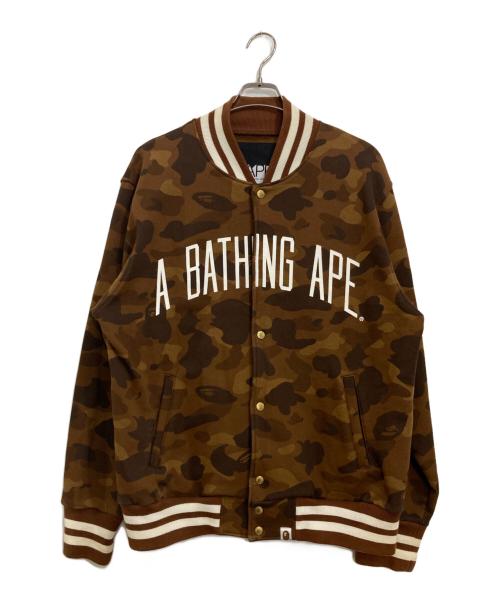 A BATHING APE（ア ベイシング エイプ）A BATHING APE (ア ベイシング エイプ) カモ柄スウェットスタジャン ブラウン サイズ:Lの古着・服飾アイテム