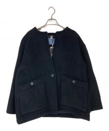 LONDON Tradition×Lourmarin（ロンドントラディション×ルールマラン）の古着「ノーカラーウールショートコート」｜ブラック