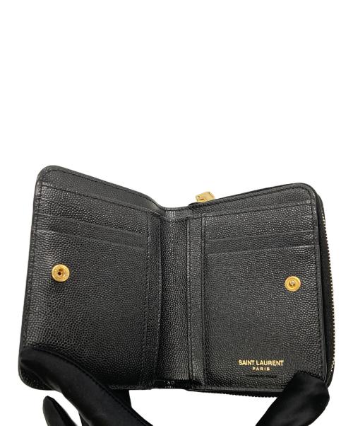 Saint Laurent Paris（サンローランパリ）Saint Laurent Paris (サンローランパリ) Vステッチ2つ折り財布 ブラックの古着・服飾アイテム