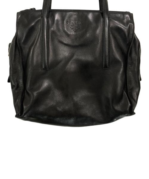 PRADA（プラダ）PRADA (プラダ) スクエアレザートートバッグ ブラックの古着・服飾アイテム