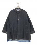 CULLNIクルニ）の古着「Cut off Band Collar Denim Coat　カットオフバンドカラーデニムコート」｜ブラック×ネイビー
