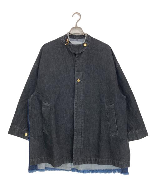 CULLNI（クルニ）CULLNI (クルニ) Cut off Band Collar Denim Coat　カットオフバンドカラーデニムコート ブラック×ネイビーの古着・服飾アイテム