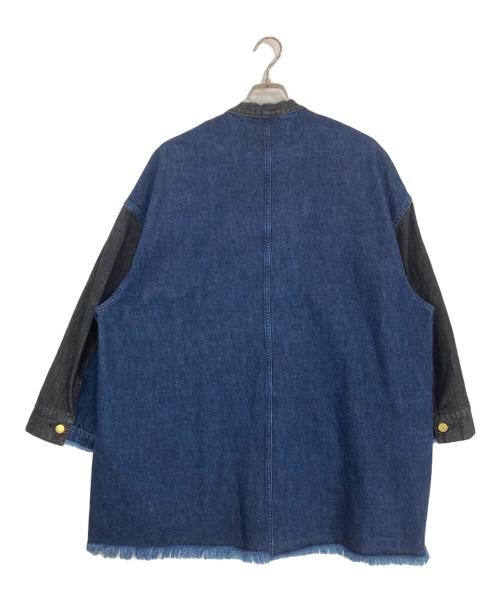 CULLNI（クルニ）CULLNI (クルニ) Cut off Band Collar Denim Coat　カットオフバンドカラーデニムコート ブラック×ネイビーの古着・服飾アイテム