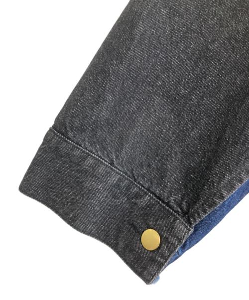 CULLNI（クルニ）CULLNI (クルニ) Cut off Band Collar Denim Coat　カットオフバンドカラーデニムコート ブラック×ネイビーの古着・服飾アイテム