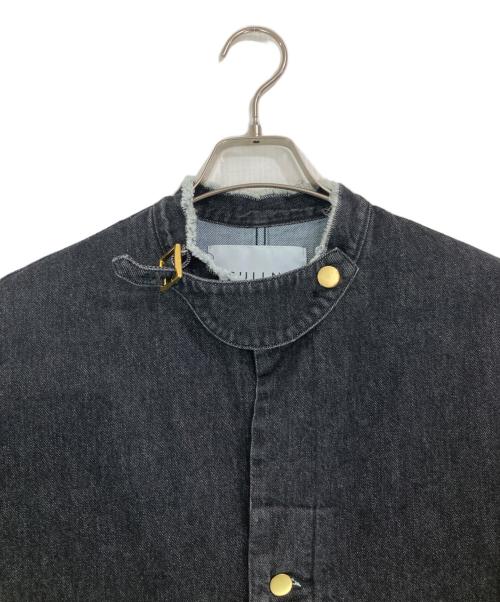 CULLNI（クルニ）CULLNI (クルニ) Cut off Band Collar Denim Coat　カットオフバンドカラーデニムコート ブラック×ネイビーの古着・服飾アイテム