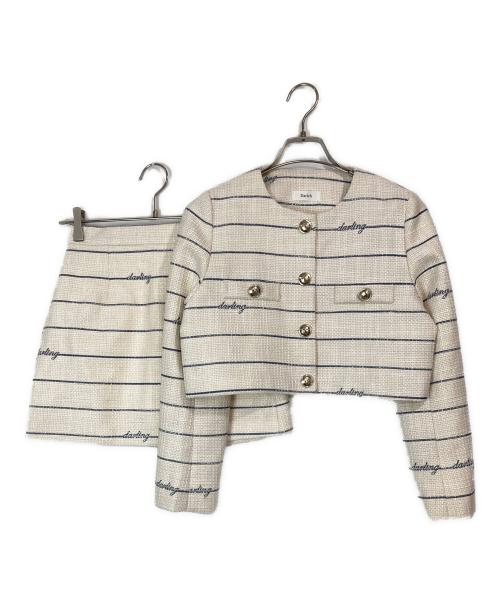 darich（ダーリッチ）darich (ダーリッチ) Darlingボーダーツイードジャケット+スカート アイボリー サイズ:FREEの古着・服飾アイテム