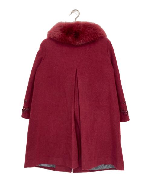 伊太利屋（イタリヤ）伊太利屋 (イタリヤ) ビーズ刺繍フォックスファーカシミヤ混コート レッド サイズ:9の古着・服飾アイテム