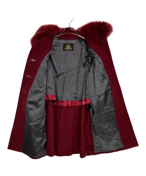伊太利屋（イタリヤ）伊太利屋 (イタリヤ) ビーズ刺繍フォックスファーカシミヤ混コート レッド サイズ:9の古着・服飾アイテム