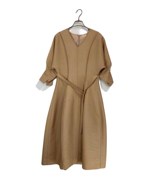 ESTNATION（エストネーション）ESTNATION (エストネーション) ダブルクロスVネックワンピース ベージュ サイズ:36の古着・服飾アイテム