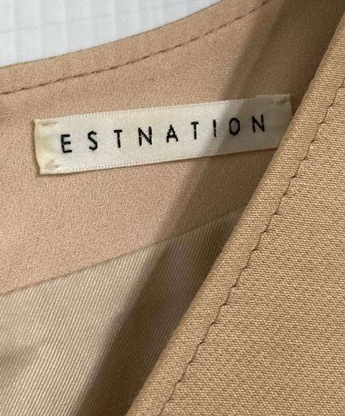 ESTNATION（エストネーション）ESTNATION (エストネーション) ダブルクロスVネックワンピース ベージュ サイズ:36の古着・服飾アイテム