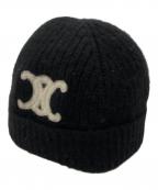 CELINEセリーヌ）の古着「カシミヤ トリオンフ ニットキャップ」｜ブラック×ホワイト