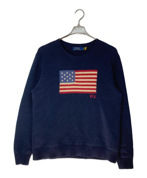 POLO RALPH LAUREN（ポロ・ラルフローレン）POLO RALPH LAUREN (ポロ・ラルフローレン) フラッグ ロングスリーブ セーター ネイビー サイズ:Lの古着・服飾アイテム