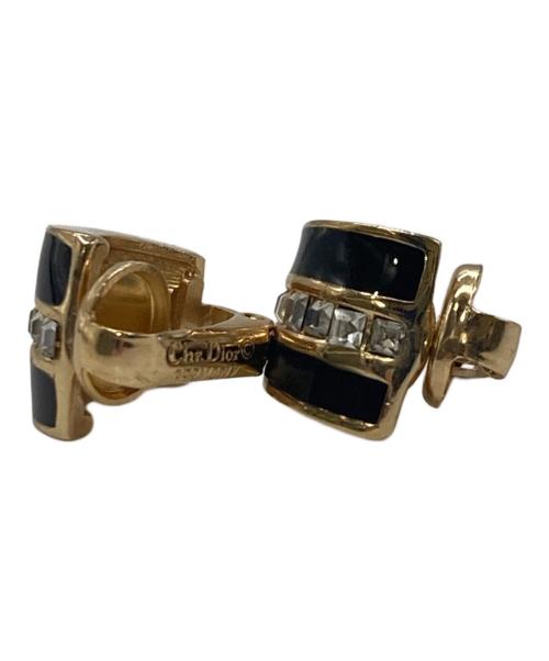 Christian Dior（クリスチャン ディオール）Christian Dior (クリスチャン ディオール) ラインストーンイヤリング ブラック×ゴールドの古着・服飾アイテム