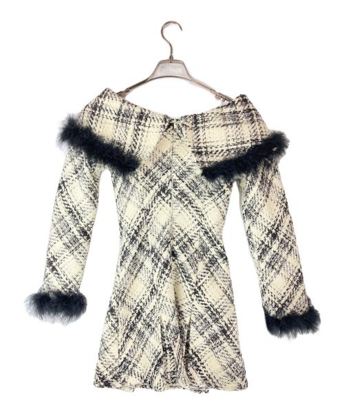 M ME EME（エムミーエメ）M me eme (エムミーエメ) Off shoulder roving check mini one piece アイボリー サイズ:FREEの古着・服飾アイテム