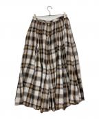 45Rフォーティファイブ・アール）の古着「リネンのバッファローチェックスカート」｜ブラウン