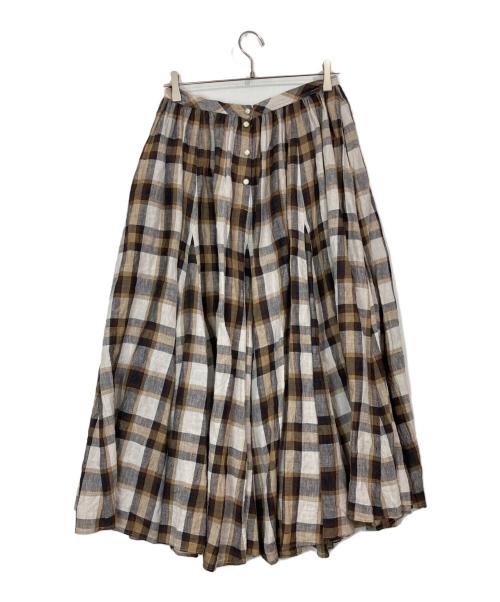 45R（フォーティファイブ・アール）45R (フォーティファイブ・アール) リネンのバッファローチェックスカート ブラウン サイズ:3の古着・服飾アイテム
