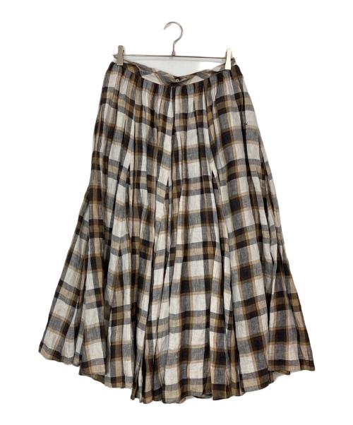 45R（フォーティファイブ・アール）45R (フォーティファイブ・アール) リネンのバッファローチェックスカート ブラウン サイズ:3の古着・服飾アイテム
