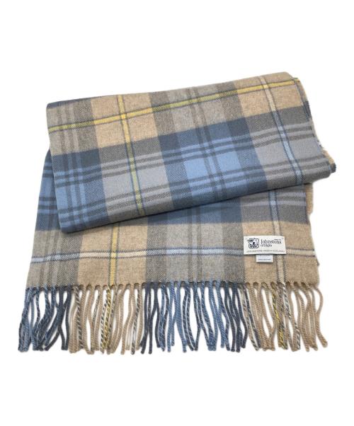 JOHNSTONS OF ELGIN（ジョンストンズオブエルガン）JOHNSTONS OF ELGIN (ジョンストンズオブエルガン) カシミヤ100%チェックストール ブルー×ベージュ サイズ:70×180の古着・服飾アイテム