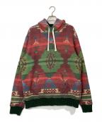POLO RALPH LAURENポロ・ラルフローレン）の古着「90'sネイティブ柄裏地サーマルプルオーバーパーカー」｜レッド