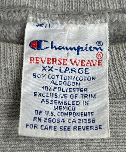 Champion REVERSE WEAVE（チャンピオン リバース ウィーブ）Champion REVERSE WEAVE (チャンピオン リバース ウィーブ) 90sリバースウィーブスウェット グレー サイズ:XXLの古着・服飾アイテム